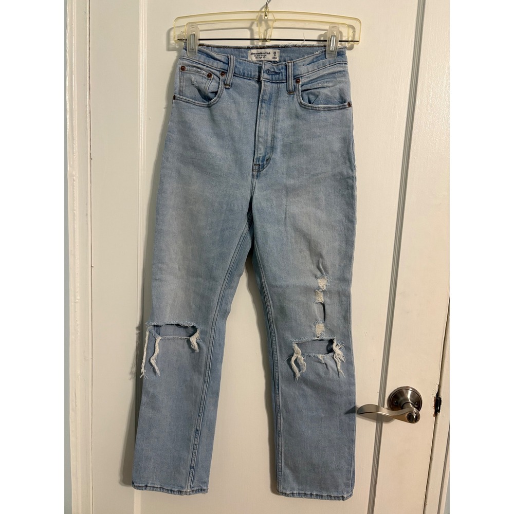 Abercrombie & Fitch Y2K Ankle Straight Jeans Distressed Light Wash Size 26 2R